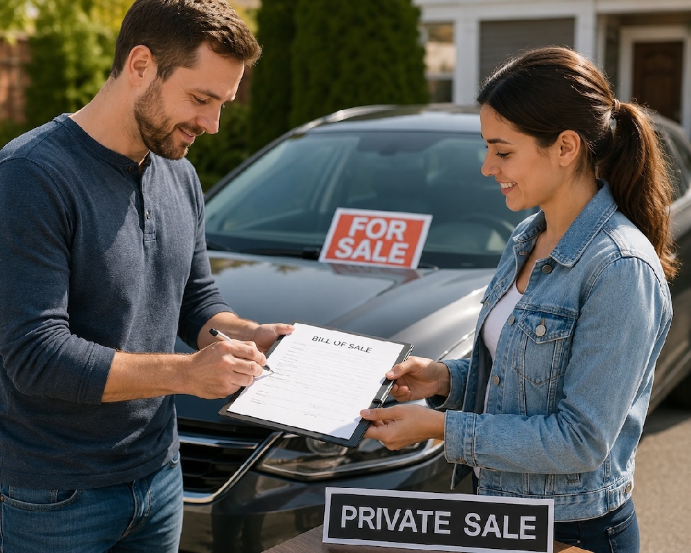 two people buying and selling a vehicle